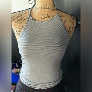 Black and white striped halter top